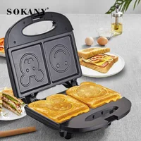 SOKANY128 Sandwich Home Waffle Machine Smiling Face Cartoon Pattern Bread Baking Cute Toast Stove 1
