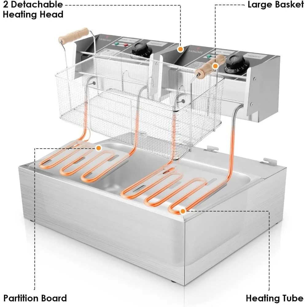Commercial Deep Fryer, 3400w Electric Turkey Fryer with 3-Baskets, 22L/23.25Qt 1mm Thickened Stainless 4