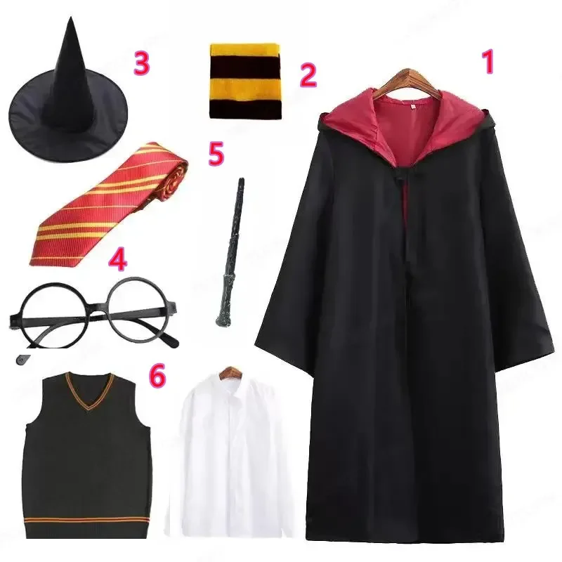 

Костюм для косплея Харриса для взрослых и детей, 6 шт. в комплекте, Волшебная школьная одежда, накидка, шарф, галстук, очки, шляпа для косплея