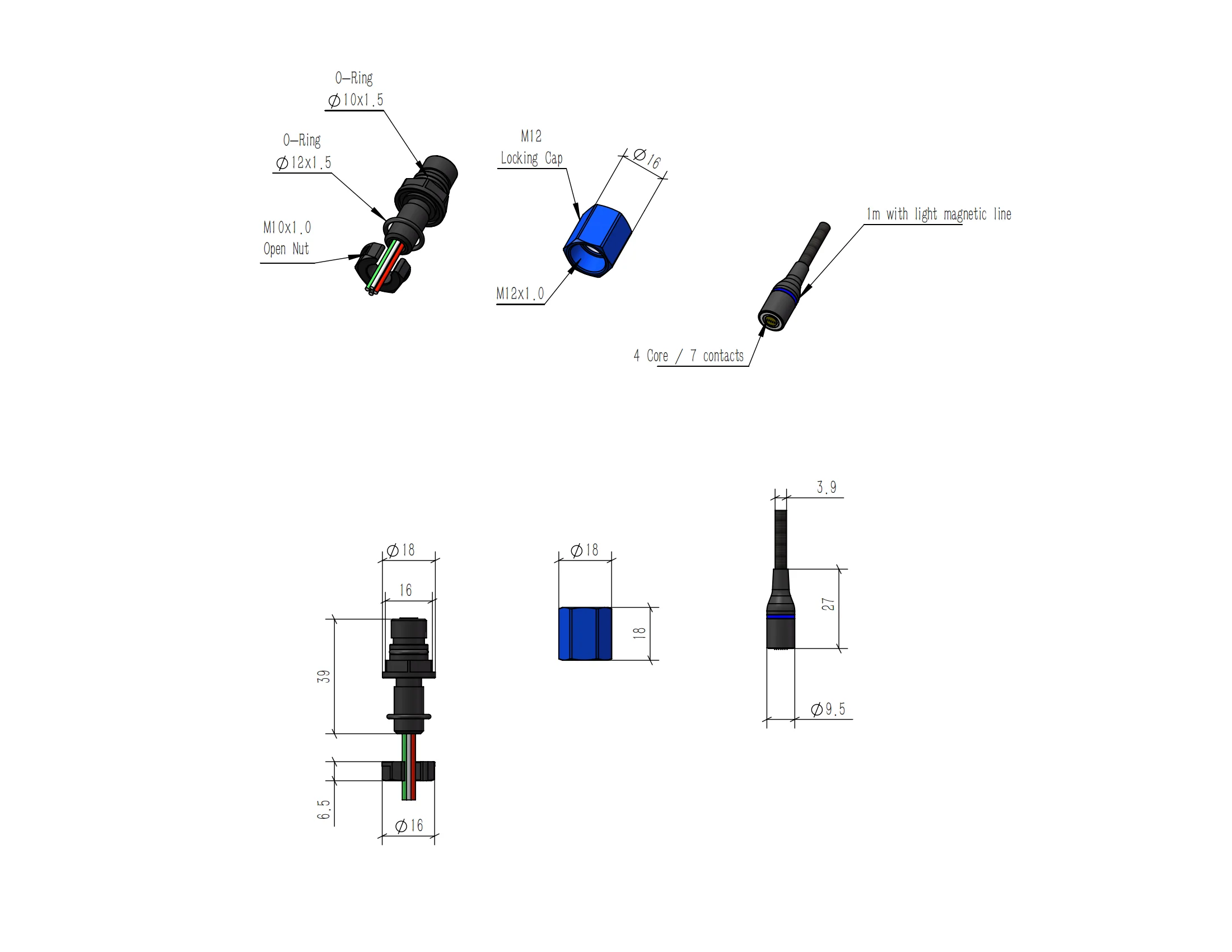 Hydrocean M10 Magnetic USB Penetrator USB underwater connector ROV robot sealed cabin USB4 core non-opening cabin connector 6