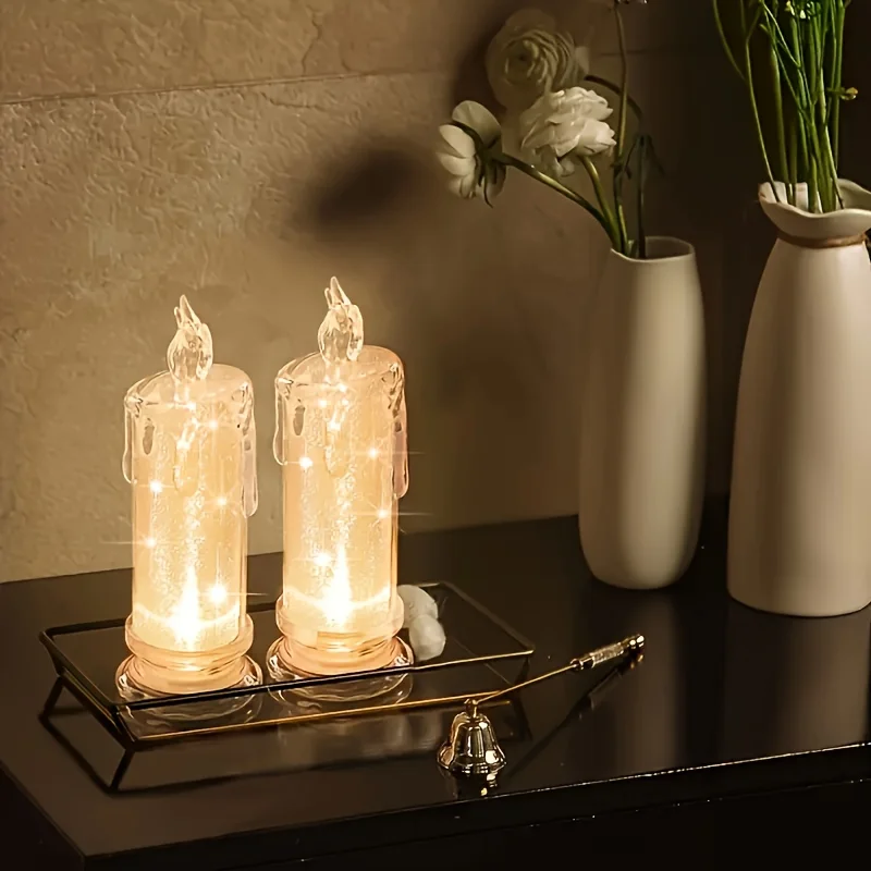4 قطع شمعة LED غير ناري، 1.8 بوصة * 4.3 بوصة، شمعة عمودية رومانسية تعمل بالبطارية، مناسبة لعيد الحب