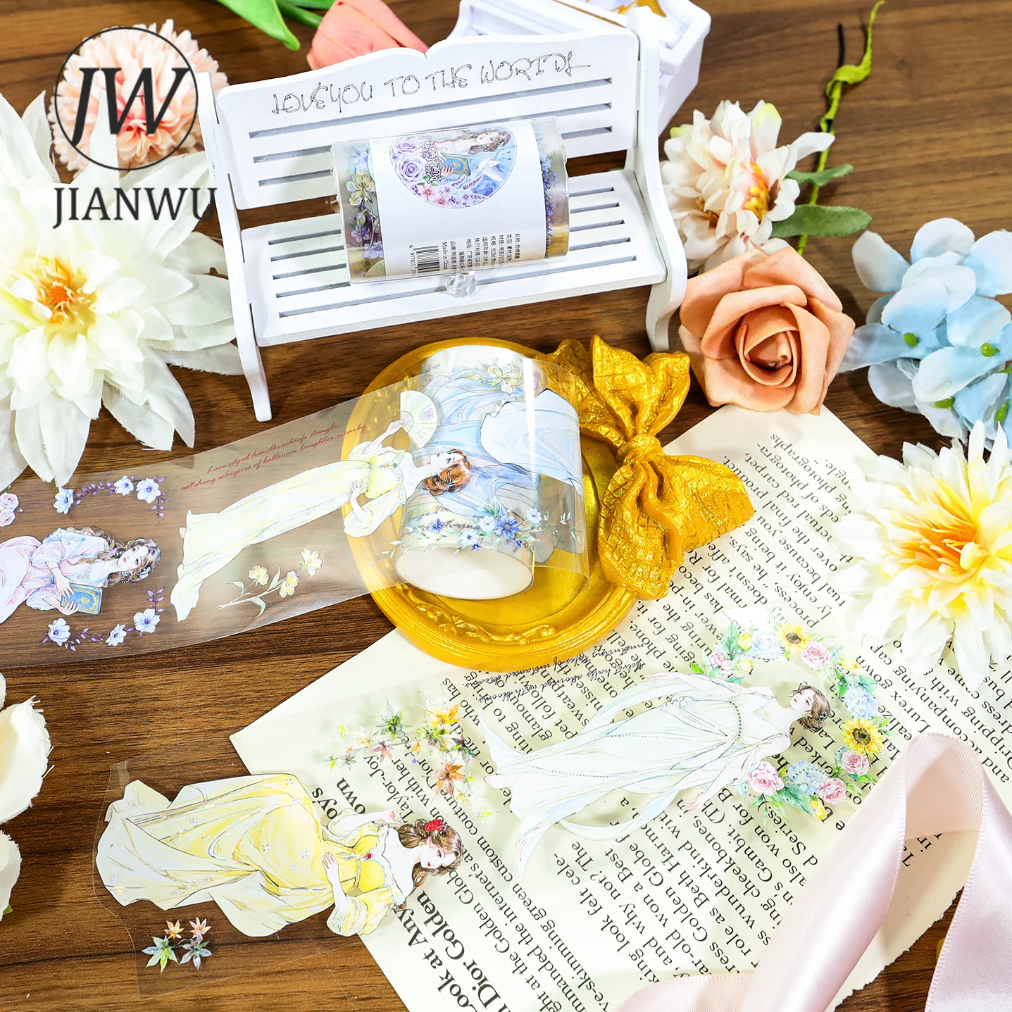 JIANWU 60mm * 200cm 빈티지 소녀 꽃 캐릭터 풍경 소재 콜라주 스크랩북 PET 테이프 크리 에이 티브 DIY 저널 문구