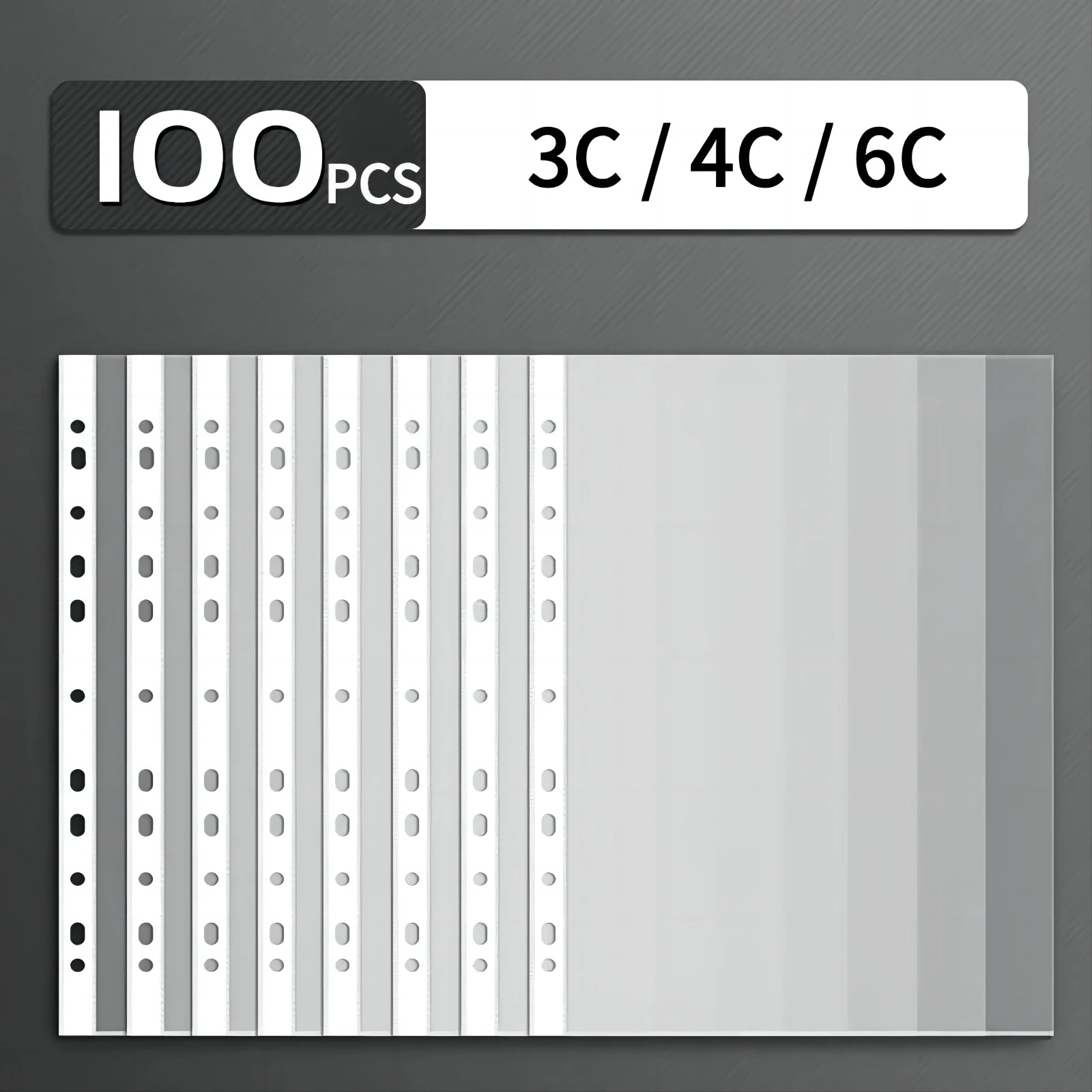 링 바인더 파일 폴더 재킷 파일 가방, 11홀 A4 파일 포켓, 두께 3C, 6C, 100개