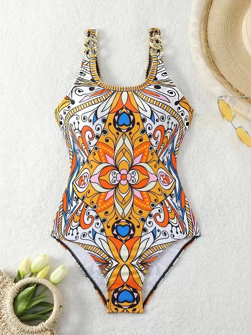 Sexy and Fashionable Swimsuit 2026 Women's Retro Printed Push Up Swimsuit with One Piece Swimsuit Women Hot Spring Bikini Cut