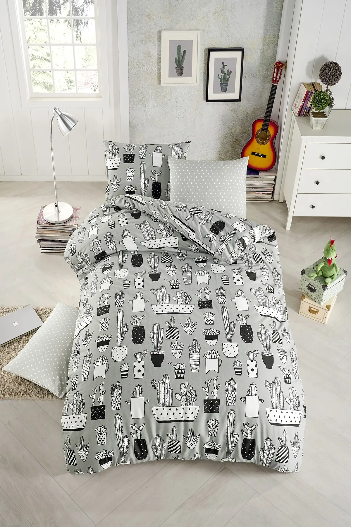 

Cactus Grey Single Duvet Cover Set Cotton-Polyester 160x220 No Tires Bedroom Textile Home & Furniture