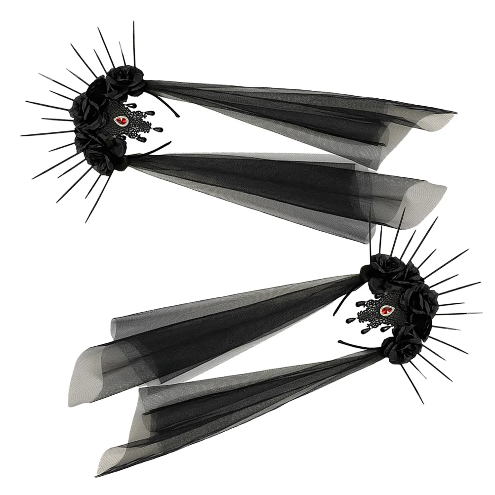 

2 Pcs Wedding Veil Headband Halloween Makeup European American Cosplay Ornament Plastic Mesh Prop Performance Decor