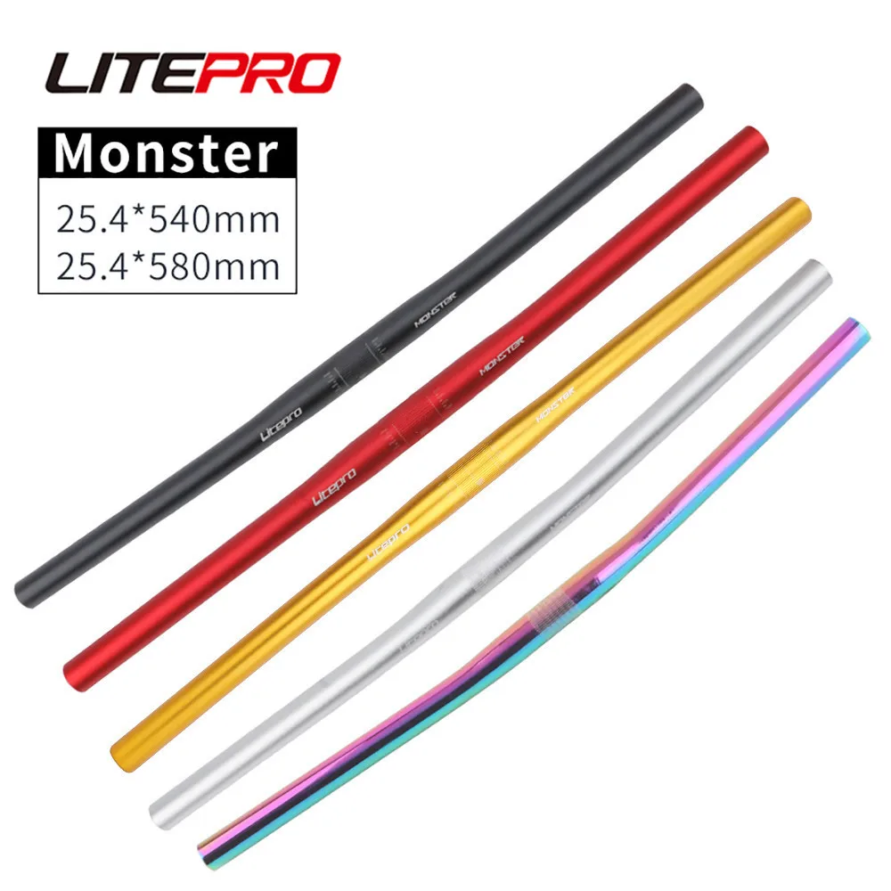 Litepro MTB Monster Horizontal Handlebar 25.4x540mm/580mm Ultralight Alloy 167/186g Straight One-shaped Handlebar For Brompton
