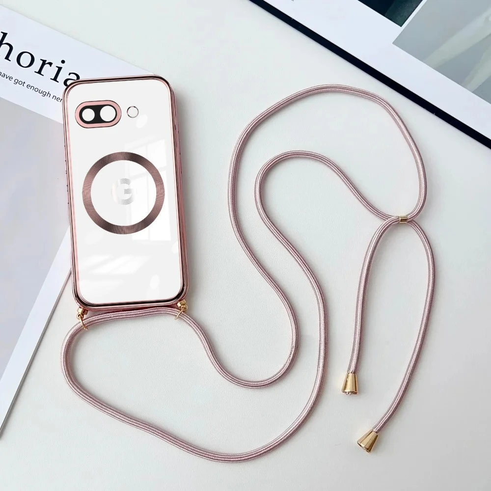 Fashion Crossbody Lanyard Plating Clear Case with Magsafe-Compatible Necklace Cord Back Cover