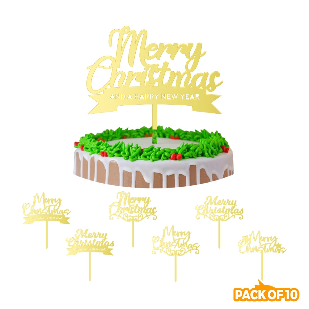 

PACK of 10 PCS Acrylic Merry Christmas Cake Topper Xmas Cake Decoration