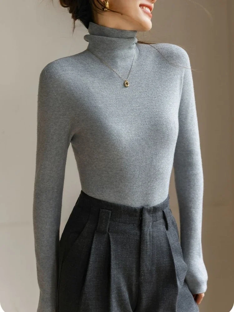Zjaiss Women's Turtleneck Sweater 2025 Pullovers Autumn Winter Korean Slim Long Sleeve Solid Simple Basic Knit Thick Warm Top - Image 4
