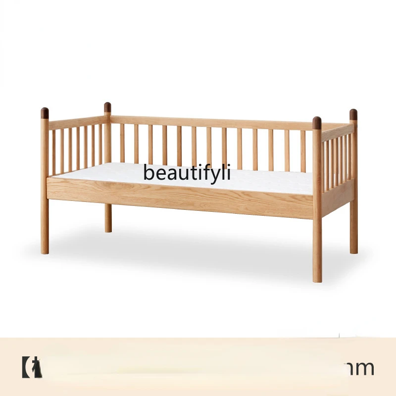 CXH Newborn Children's Bed with Fence Babies' Bed All Solid Wood Widened Bed Stitching Bedside