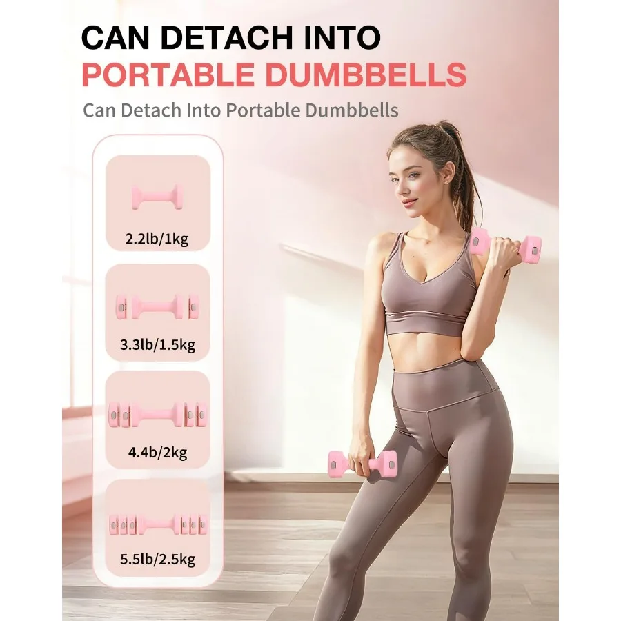 Adjustable Kettlebell Set with Wrist Straps, 4-in-1 Free Weight Adjustable Dumbbells Set for Women 9 Weights from 0.55LB to 12.1