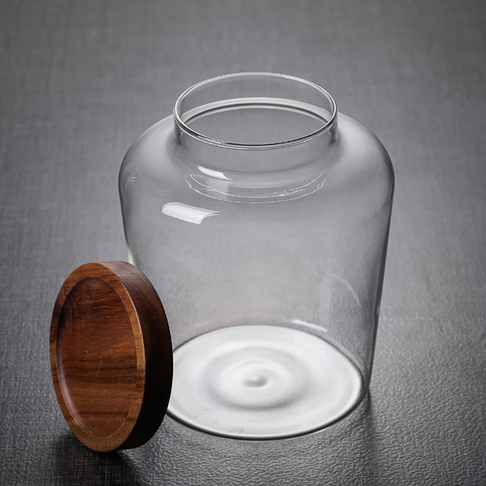 Glass Sealed Jar with Wood Lid, Kitchen Counter Food, Coffee Bean, Grain Storage Organizers, Large Orgnizer, Glass Containter 3