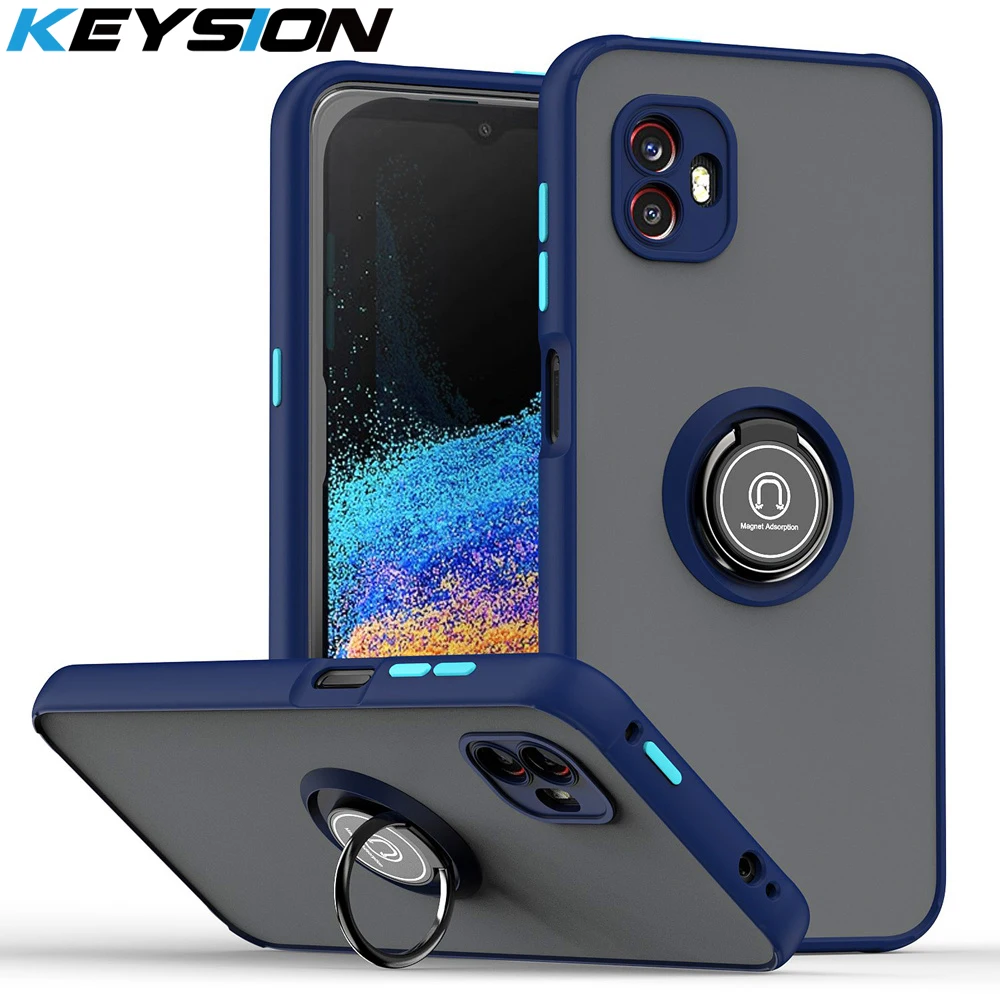 KEYSION Funda mate de moda para Samsung XCover 6 Pro Funda trasera transparente a prueba de golpes con soporte de anillo para Galaxy XCover_voghion.com