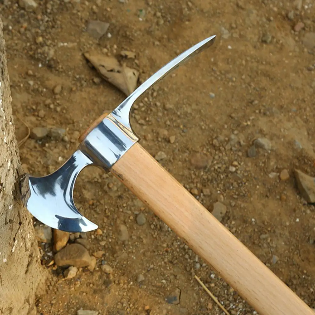Ergonomic Pickaxe Comfortable Grip Stainless-Steel Double Headed Pickaxe Loosening Soil Digging Wooden Handle Mattock Hoe
