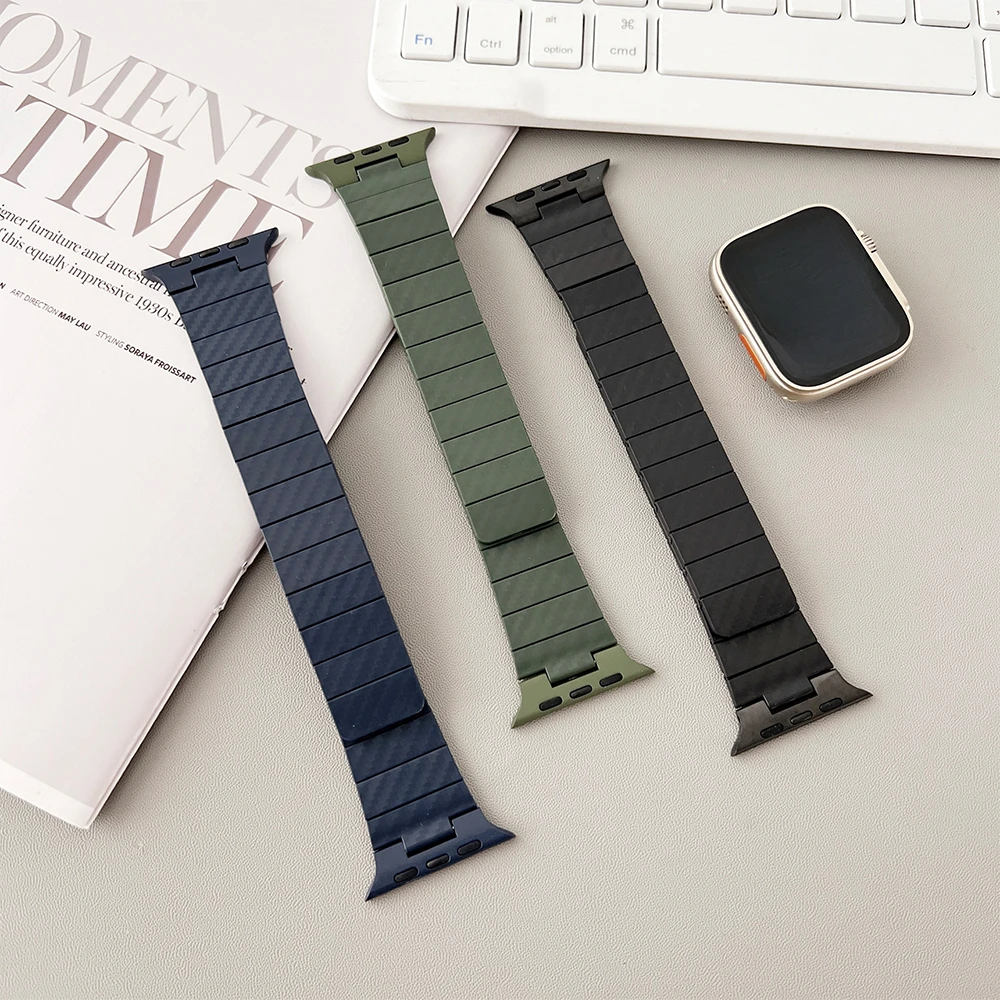 

Magnetic Carbon Fiber Strap for Apple Watch Band 49mm 45mm 44 42mm 41mm 40mm 38mm Bracelet for IWatch Ultra 2 9 8 7 6 5 4 Se 3 2