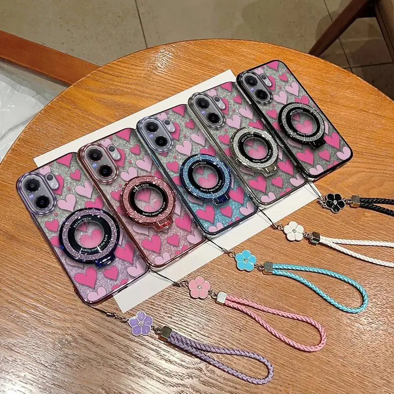 Cute Loving Heart Phone Case Set with Lanyard and Stand