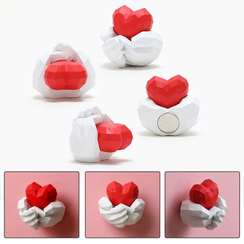 

3D Refrigerator Magnets Strong Magnet Hands Holding Red Heart-shape Refrigerator Magnet Home Art Decoration Valentine's Day Gift