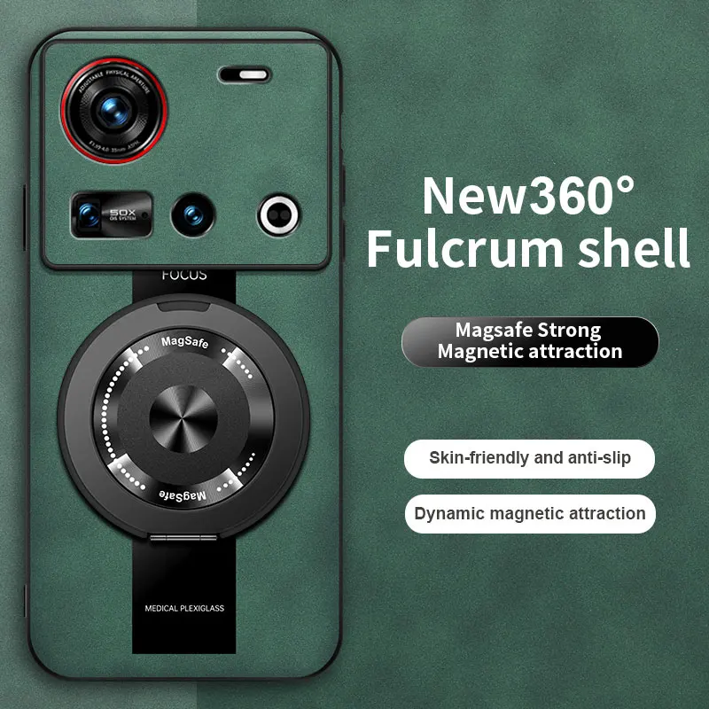 Luxury Magnetic Leather Phone Case with 360-Degree Rotating Stand and Shockproof Bumper