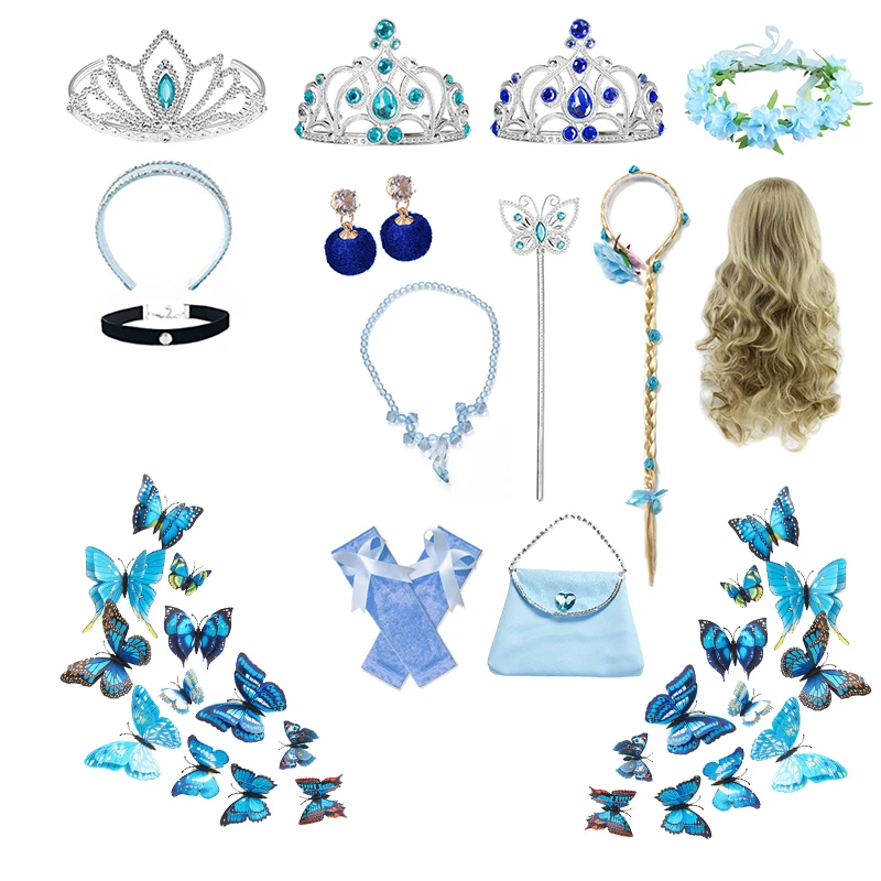 Prinses Kostuum Accessoires Meisjes Kroon Toverstaf Ketting Oorbellen Sieraden Set Meisje Jurk Pruik Vlechten Tas