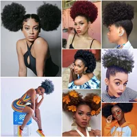 Grande queue de cheval synthétique Afro avec cordon de serrage, Extensions capillaires courtes crépues et bouclées de 10 pouces avec 2 Clips 6