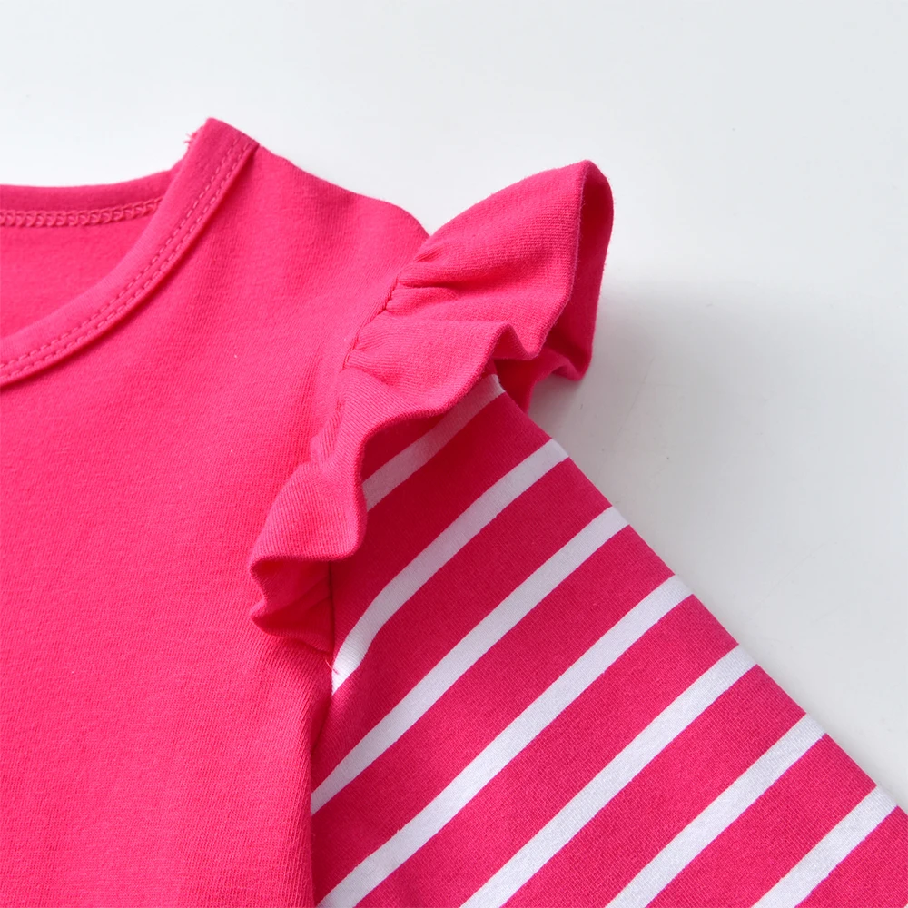 DXTON Toddlers Girls T-shirts Striped Ruffled Long Sleeve Kids Cartoon Tops Squirrel Print Casual Winter Girls Cotton Clothing 3