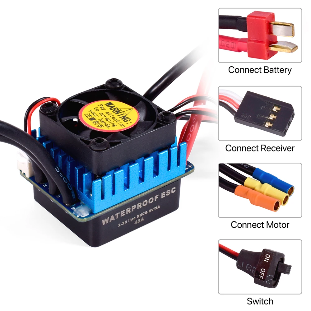 WLtoys 144010 124019 1/12 RC 자동차 WLtoys용 기존 45A 브러시리스 ESC 124016 예비 부품 방수 2-3S Lipo(냉각 팬 포함)