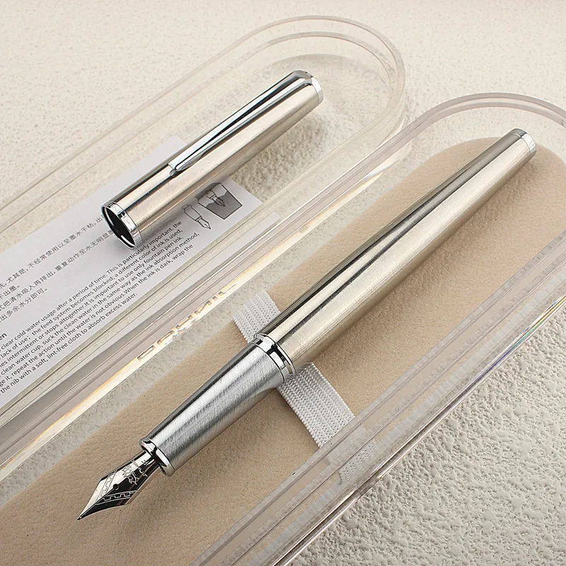 Jinhao 85 Silver Clip Metal Fountain Pen 0.5mm Nib Steel Ink Pens for Gift Office Supplies School Supplies Acrylic Gift Box 5