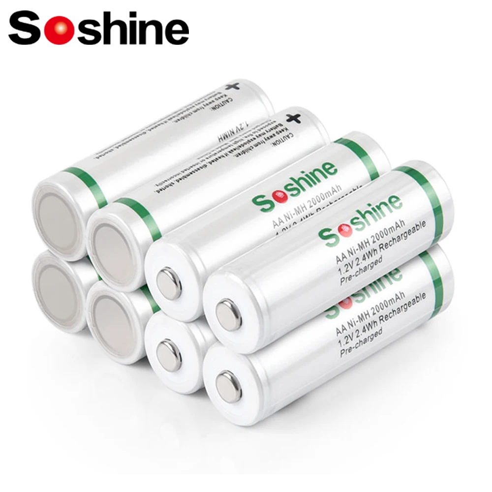 SOSHINE AA Rechargeable Batteries 2000mAh, Ni-MH Super Low Self Discharge 1.2V for Headphones Earphones Digital Camera Game Devices