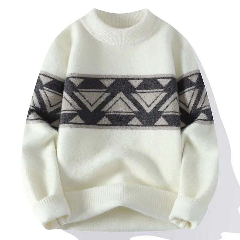 Warm Half High Necked Sweater for Men and Women Fashionable Casual and Versatile Knitwear Personalized Striped Top Clothes Y2k