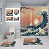Japanese Style Retro Landscape Shower Curtain Bathroom Partition Curtain  bathroom set with shower curtain and rugs 5