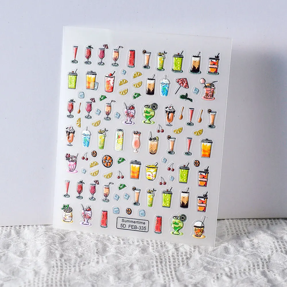 Soft Drinking Summer Time 5D Nail Sticker Manicure Decoration Nail Wraps Designs Slide 4
