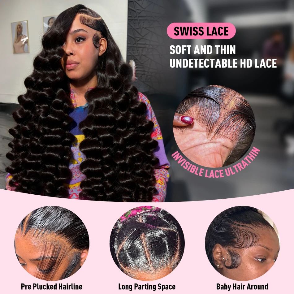 200% Loose Deep Wave 13x6 Lace Front Human Hair Wigs 30 40 Inch Brazilian Curly Water Wave HD Lace Frontal Wig For Women 5