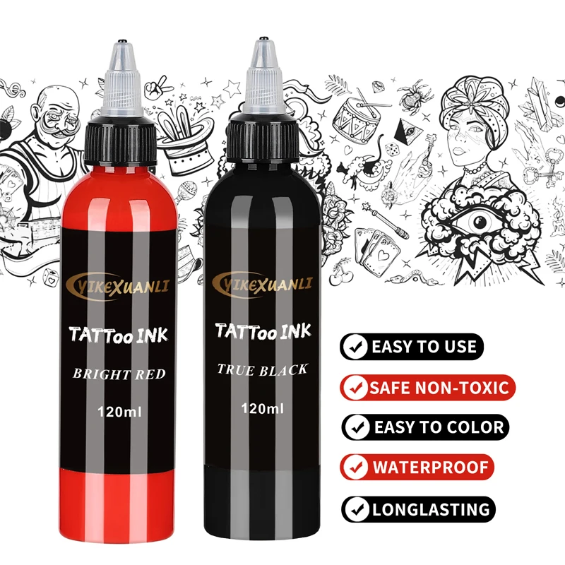 120ml red/black Tattoo Ink Pigment with box BodyArt Tattoo Kits Professional Beauty Paints Makeup Tattoo Supplies Semi-permanent 3