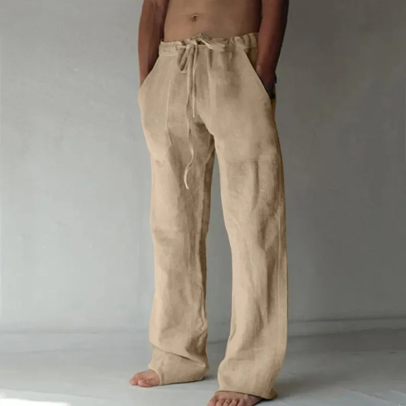 2024 Summer New Men's Cotton Linen Fashion Loose Wide Leg Pants Sports and Leisure Solid Color Large Size Pants M-4XL 3