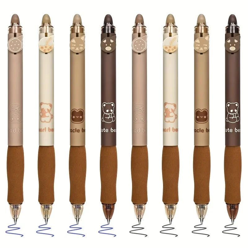 30pcs/set Cute Bear Grip Erasable Press Gel Pen Kawaii Pens 0.5mm Tip Quick Drying Pen Black&Blue Ink Erasers Office Accessories