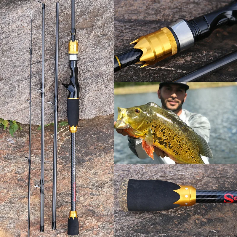 Sougayilang Lure Fishing Rod 1.8m 2.1m 4 Section Carbon Fiber Travel Rod  Ultra Light Spinning/Casting Carp Fishing Tackle