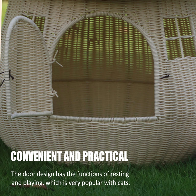 Imitation Rattan Woven Cat Nest Cartoon Mushroom Cats Condo Cave Portable Travel Pet Carrier Bag Comfy Kitten Small Dog House
