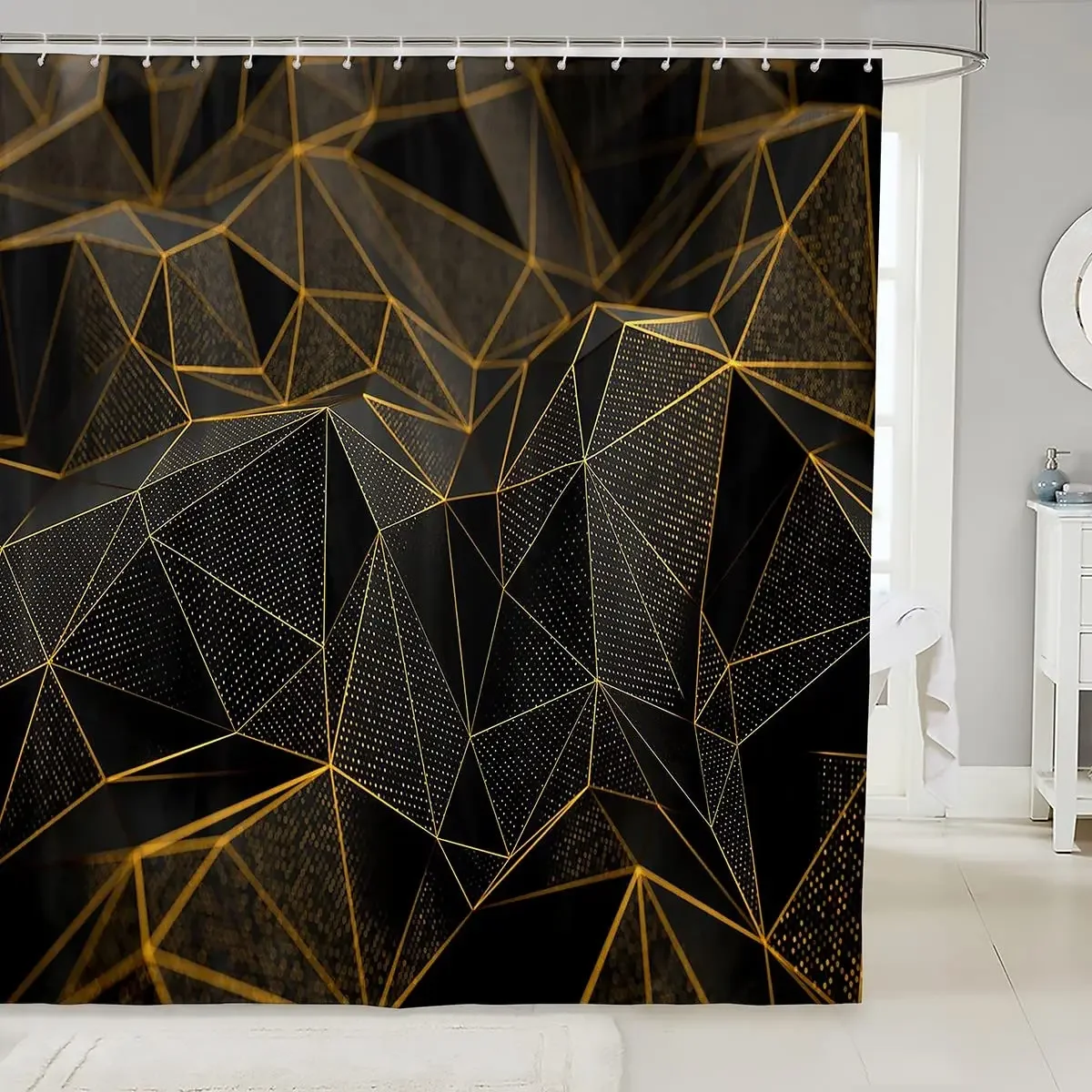 

3d-занавеска для ванной с золотыми бриллиантами, Геометрическая абстрактная треугольная занавеска для душа, водостойкая Штора для ванной с геометрическим градиентом и графическим рисунком