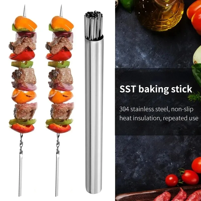 Premium Stainless Steel Reusable Barbecue Skewers with Storage Tube – Ideal for Grilling and Outdoor Cooking