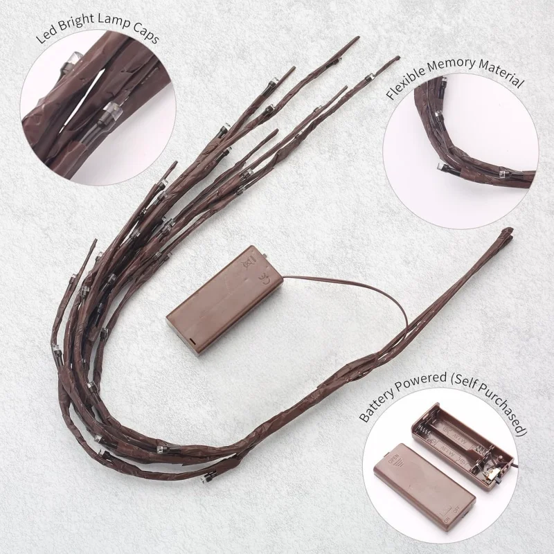 LED Christmas Tree Branch Lights Battery Operated Bendable Twig Branch Lights For Home Indoor Vase Holiday Festival Decoration