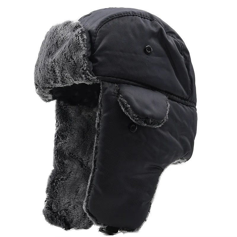 Uni Men Women Russian Hat Trapper Bomber Warm Trooper Ear Flaps Winter Ski Hat Solid Fluffy Faux Fur Cap Headwear Bonnet