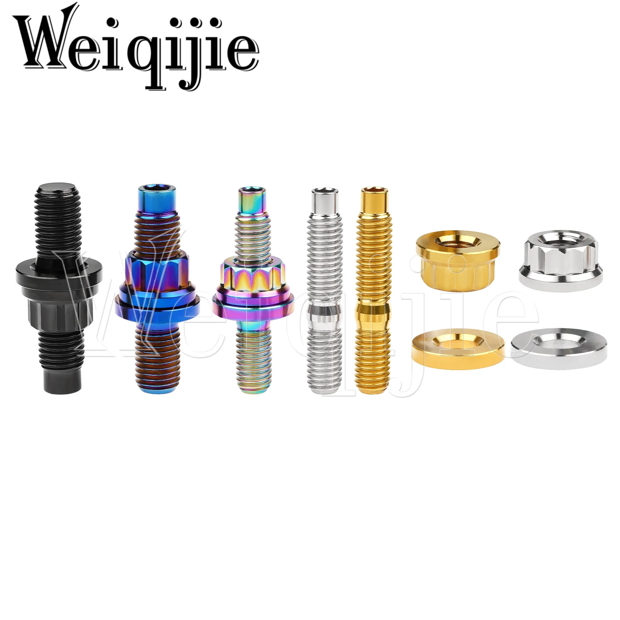 Weiqijie 티타늄 볼트 M8x45/55/65mm M10x45/54mm 합금 자동차 배기 매니폴드 스터드 볼트 너트 와셔 키트 세트