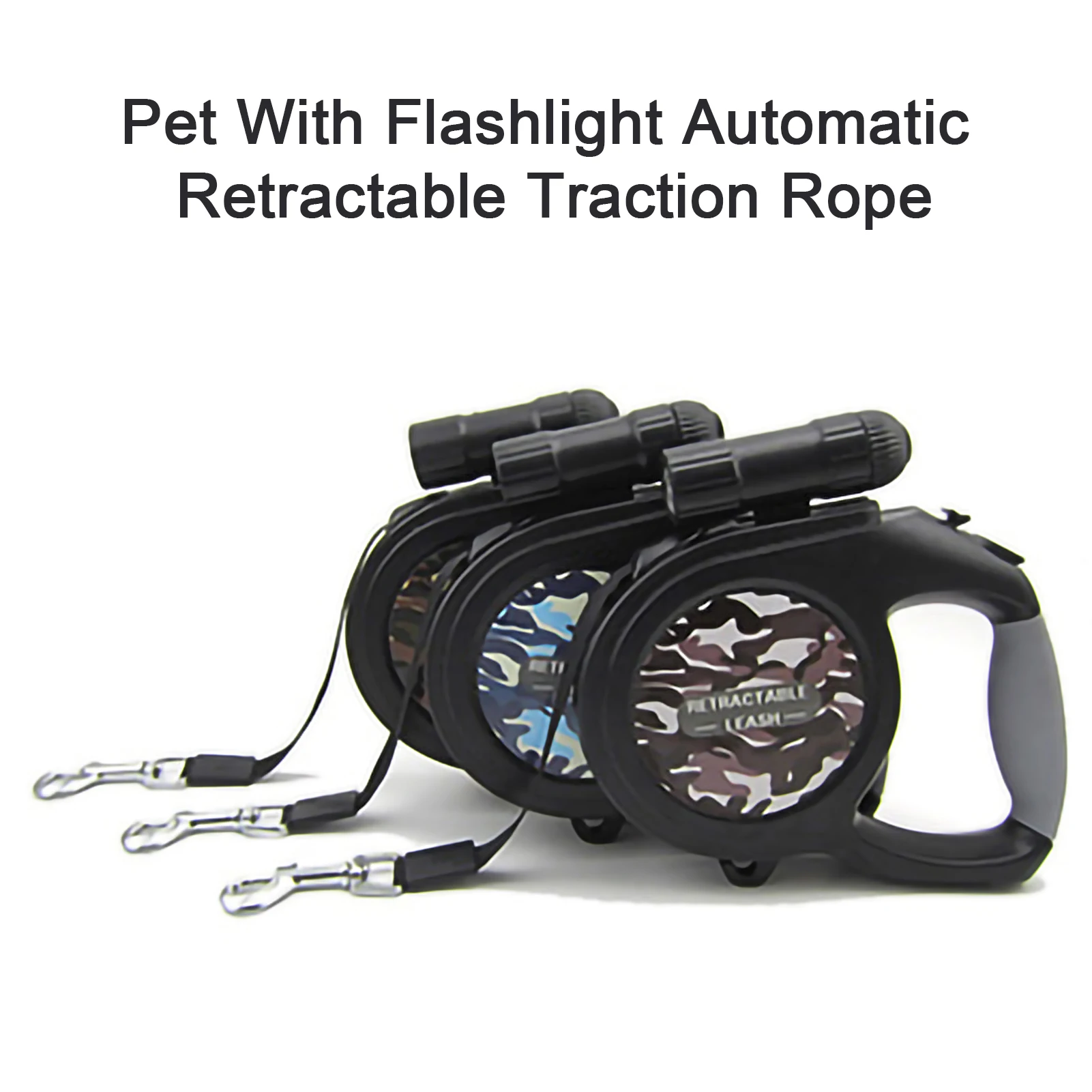

Dog Leash Camouflage Automatic Retractable Pet Leash with Detachable Flashlight Non-Slip Handle for Small Medium and Large Dogs