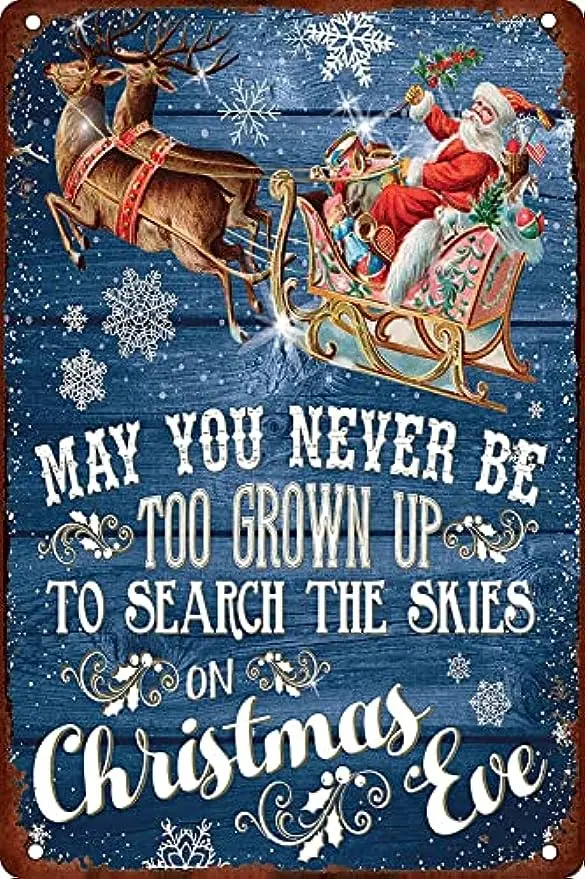 

Christmas Sign May You Never Be Too Grown Up To Search The Skies on Eve 12x8in Aluminum Metal Sign Retro for Toilet Restroom