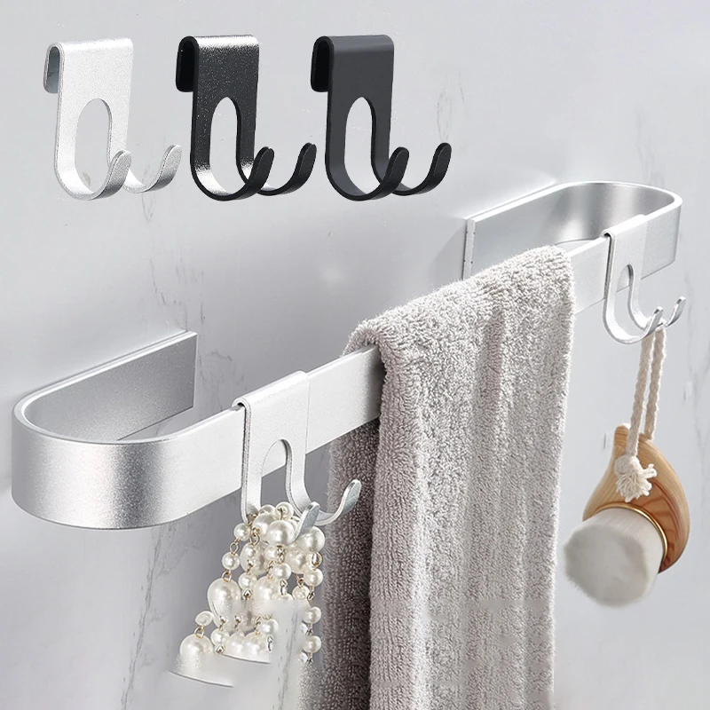 Multifunctional hooks 1pc Aluminum Hook Shower Glass Door Hook Free Hole Towel Rack Hanger Key Organizer plug Shaver Holder Rack