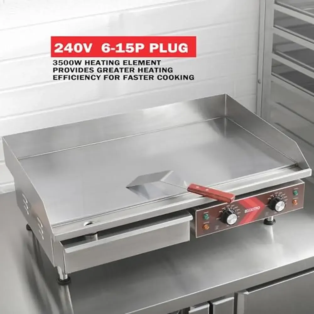 Commercial Stainless Steel Electric Griddle Adjustable Temperature 90℉-575℉ 240V 3500W & 6-Pack 2.5" Half Size Catering Pans 2