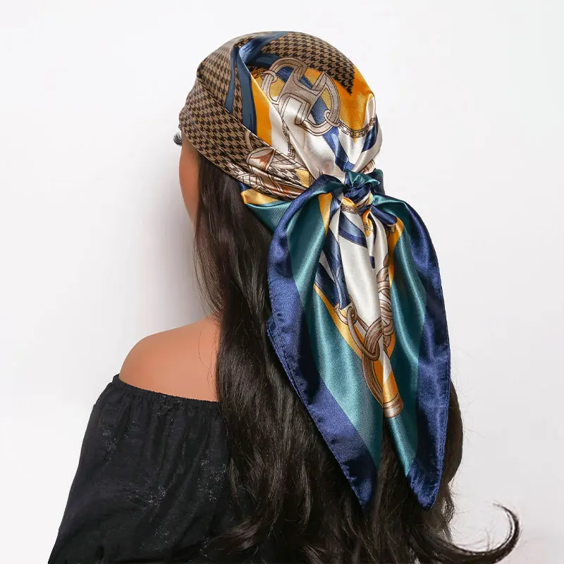 New Brand Print Headband Scarf Women Fashion 90*90cm Silk Satin Hijab Bandana Neckerhicef Sun Protection Shawl Wrap Headscarf