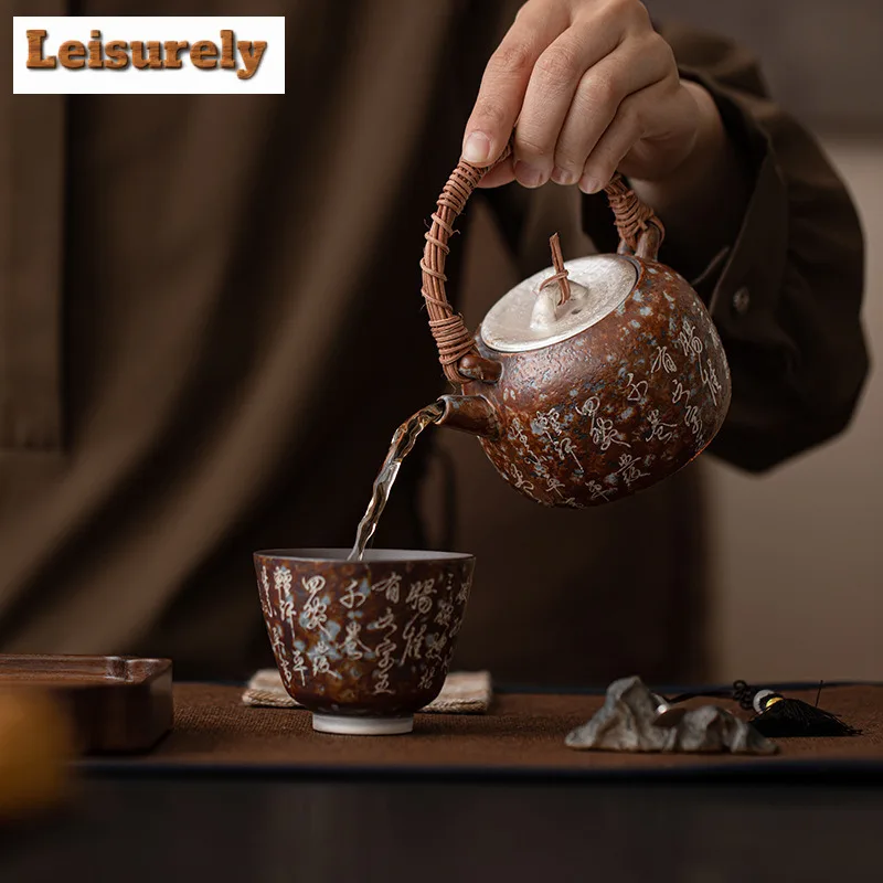 230ml Gilded Silver Vine Weaving Lifting Beam Teapot Boutique Tea Infuser Pot Tea Brewing Kettle With Ball Hole Chinese Tea Set