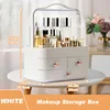 Large Capacity White/Pink Cosmetic Organizer with Transparent Drawers, Elegant Plastic Jewelry Storage Box for Desktop Vanity 1